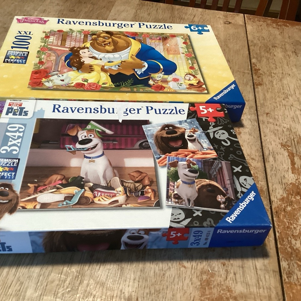 Ravensburger Puzzle Lot Disney Beauty & The Beast 100pc Secret Life Of Pets 3x49